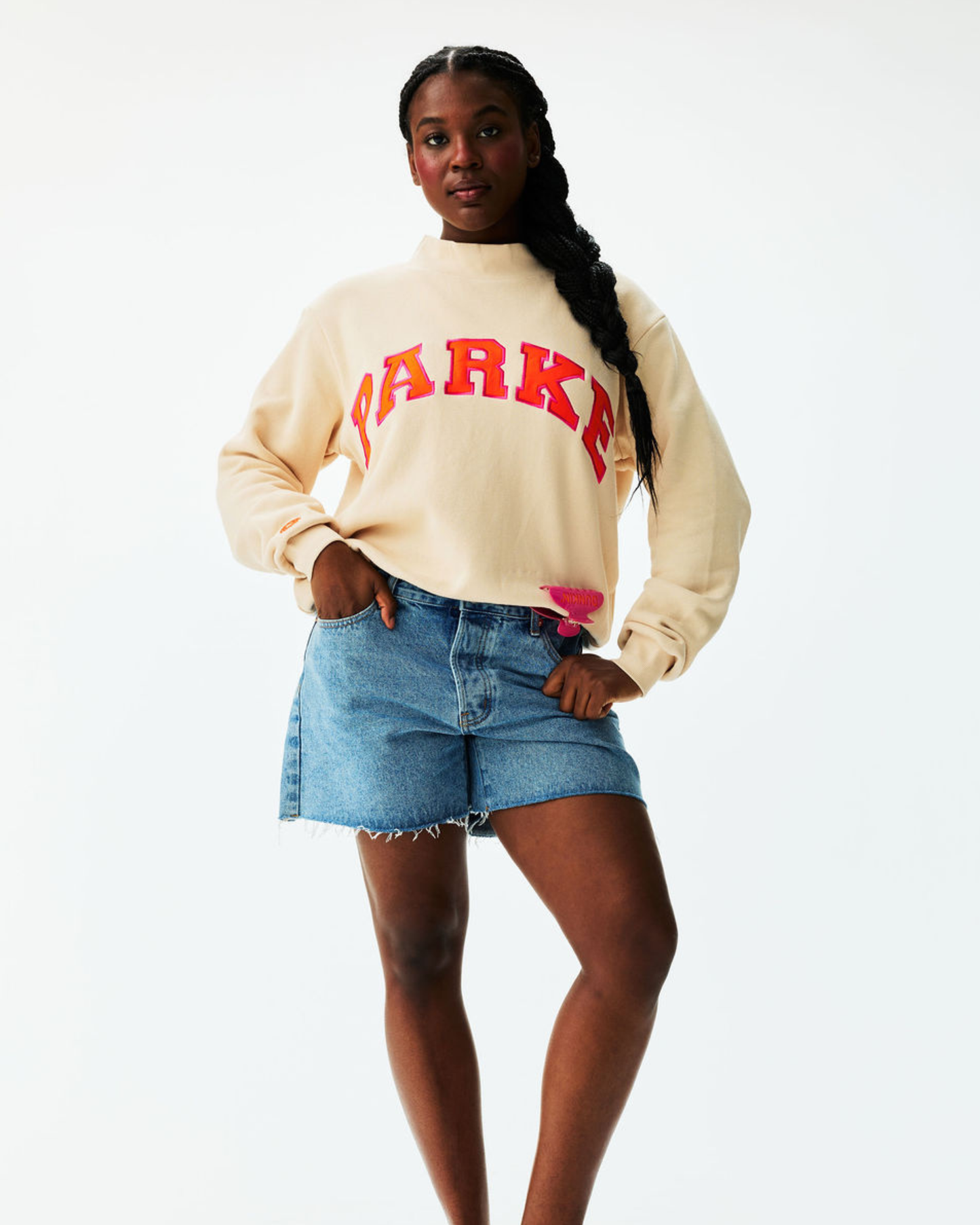 Oversized Varsity Mockneck Sweater – Beige