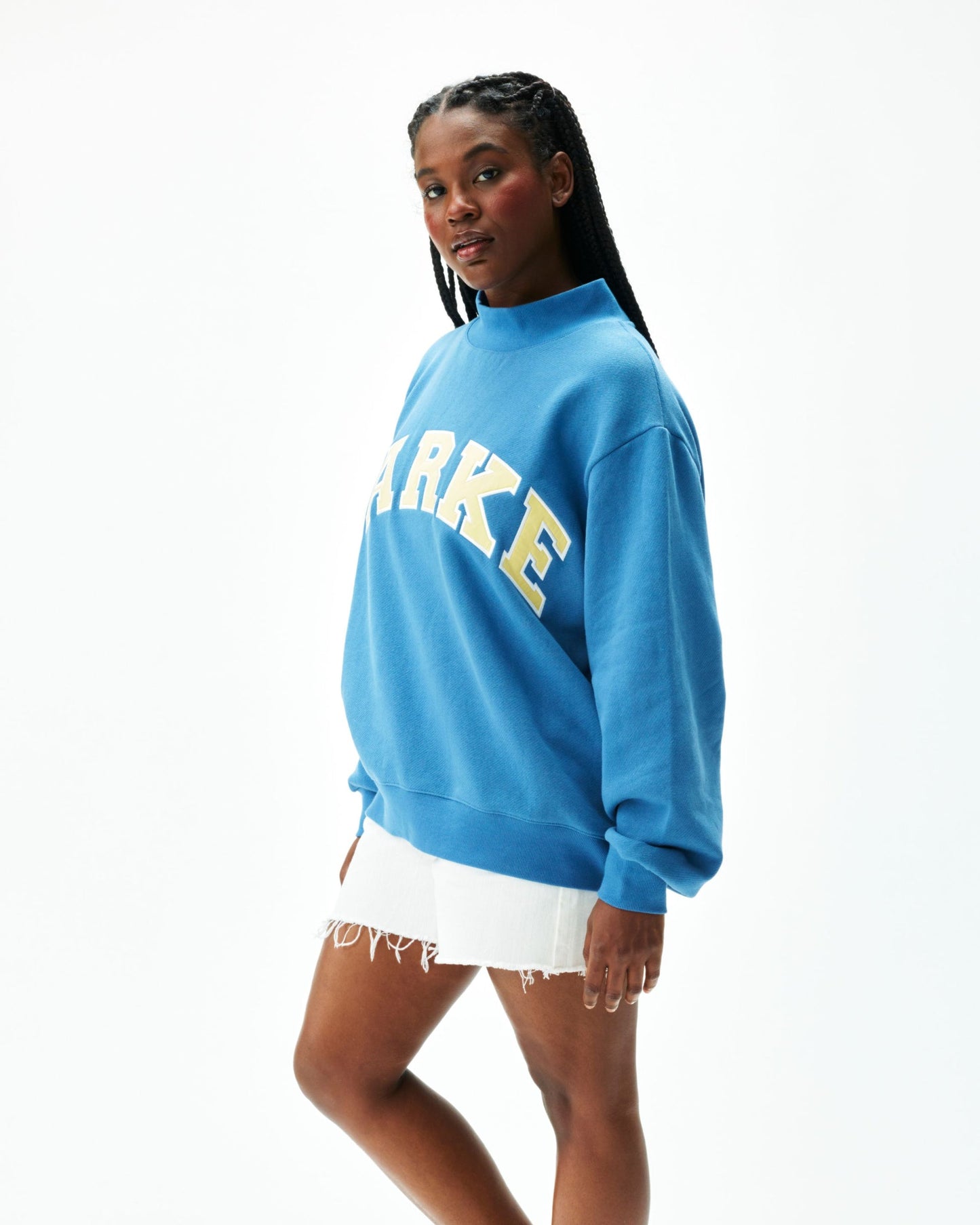Varsity Mockneck Sweater – Washed Indigo & Peel
