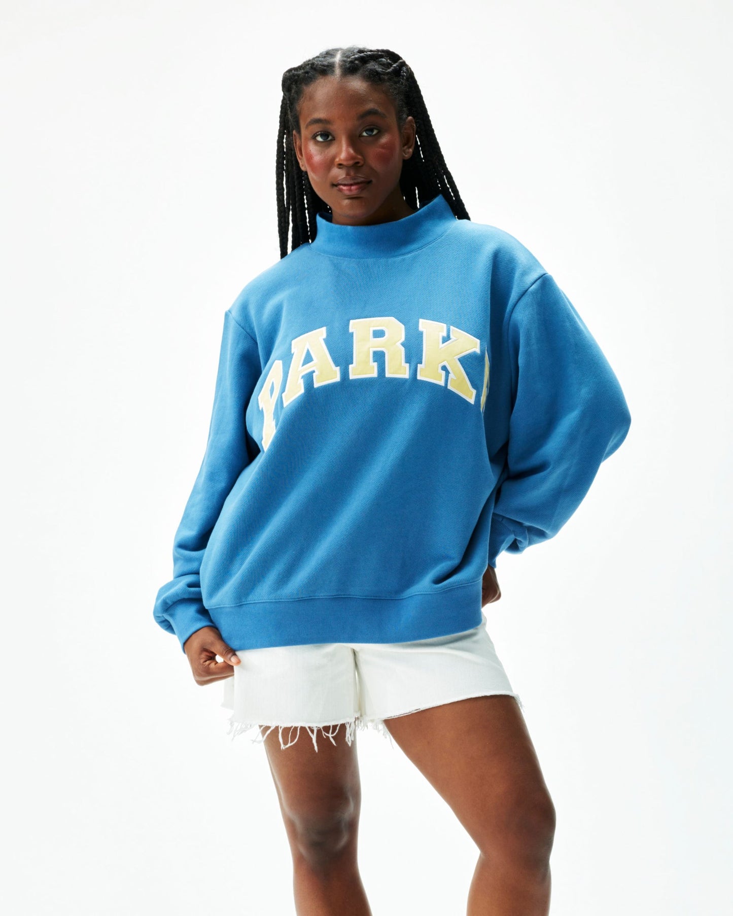 Varsity Mockneck Sweater – Washed Indigo & Peel