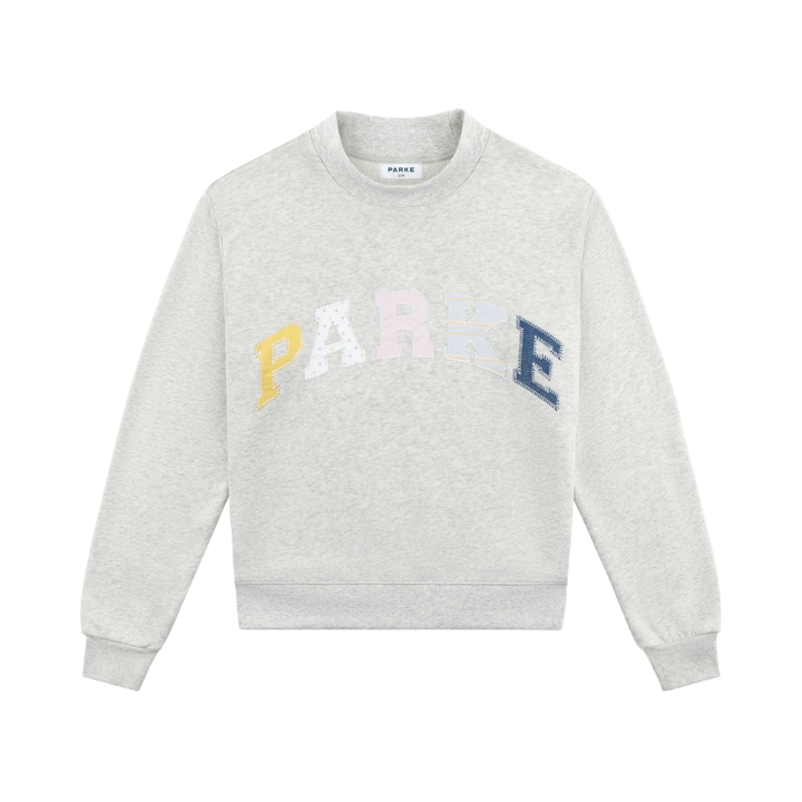 Patchwork Varsity Mockneck Sweater – Silver