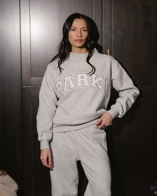 Metallic Varsity Mockneck Sweater – Silver