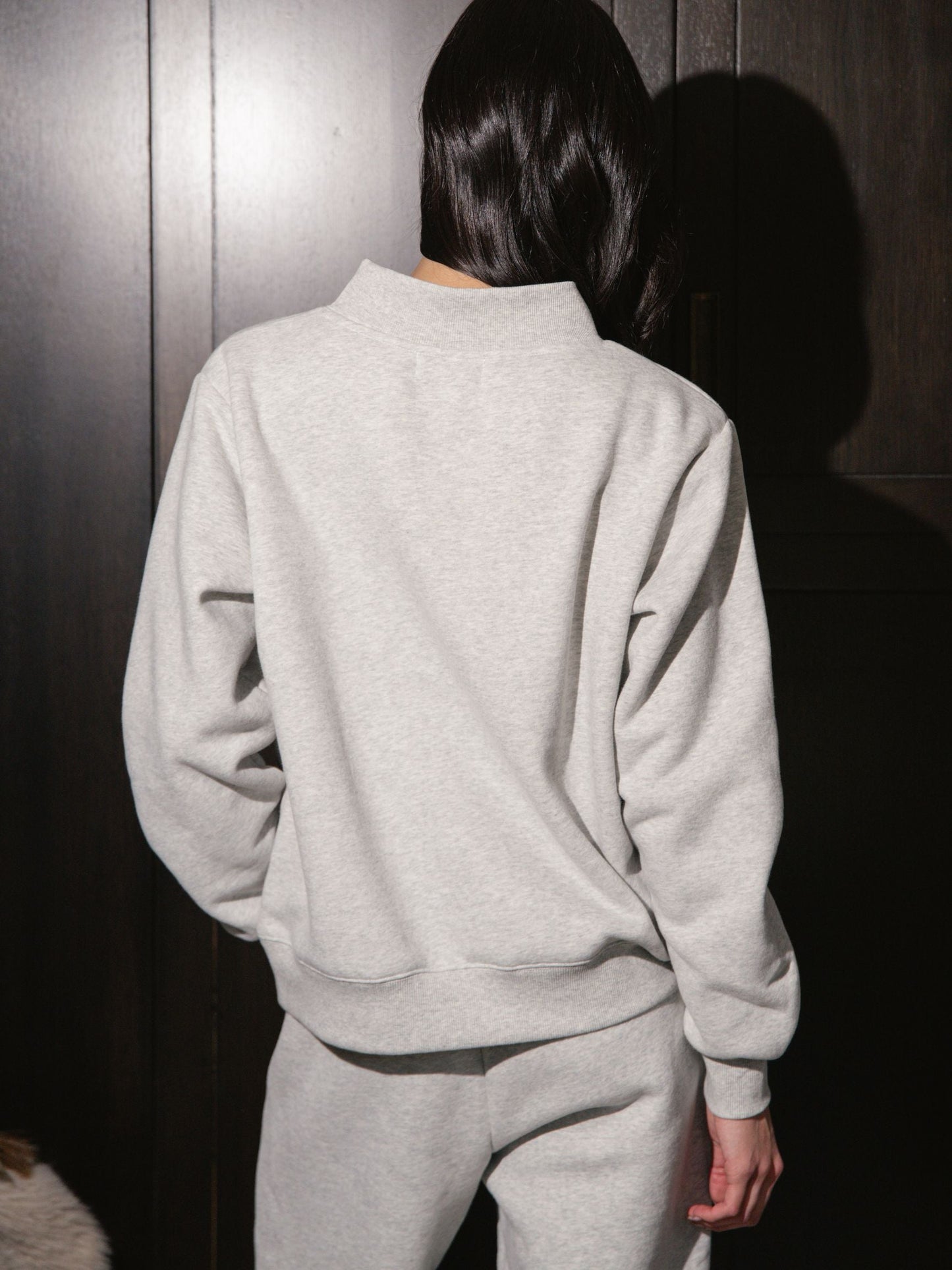 Metallic Varsity Mockneck Sweater – Silver