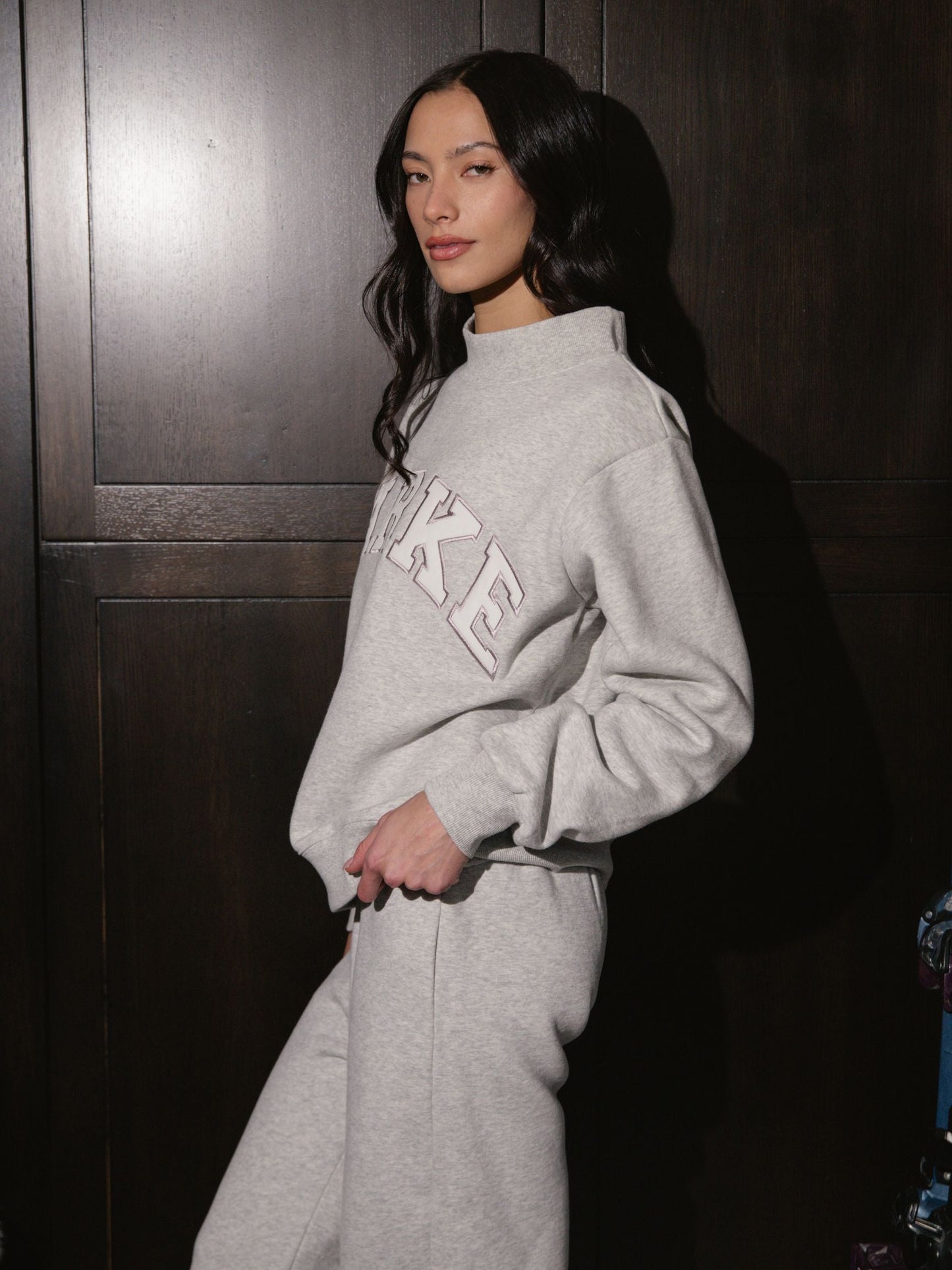 Metallic Varsity Mockneck Sweater – Silver