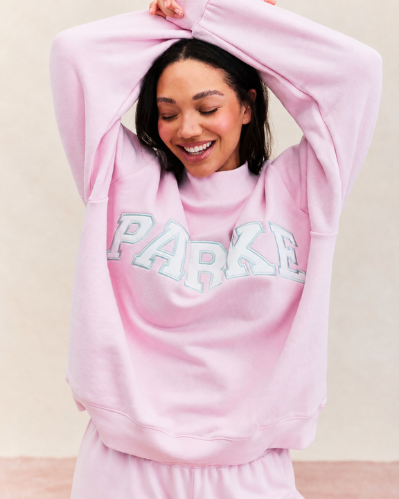 Classic Varsity Mockneck Sweater – Blush Pink