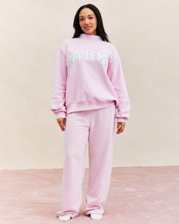 Classic Varsity Mockneck Sweater – Blush Pink