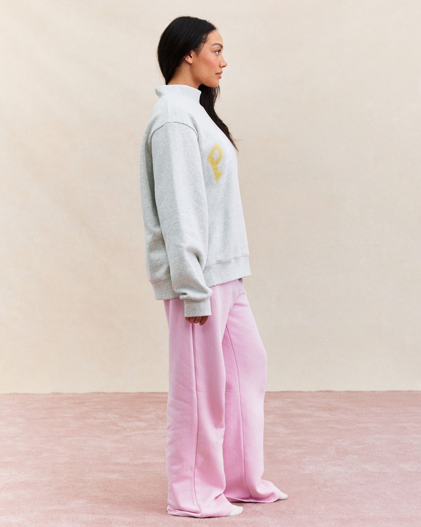 Patchwork Varsity Mockneck Sweater – Silver