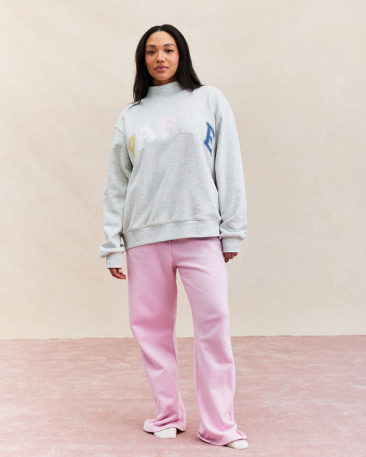 Patchwork Varsity Mockneck Sweater – Silver